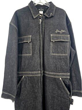 Sean John Dark Blue Denim Full-Zip Coverall Jumpsuit XL